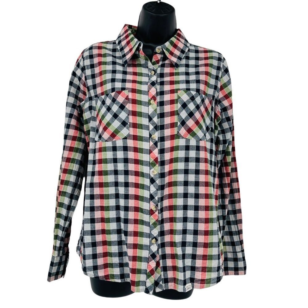 Life Is Good Women's Classic Fit Plaid Shirt Size M Red Green Button Front